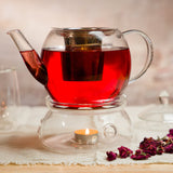 Théière en verre avec panier infuseur à thé en maille pour l'infusion de bourgeons de rose